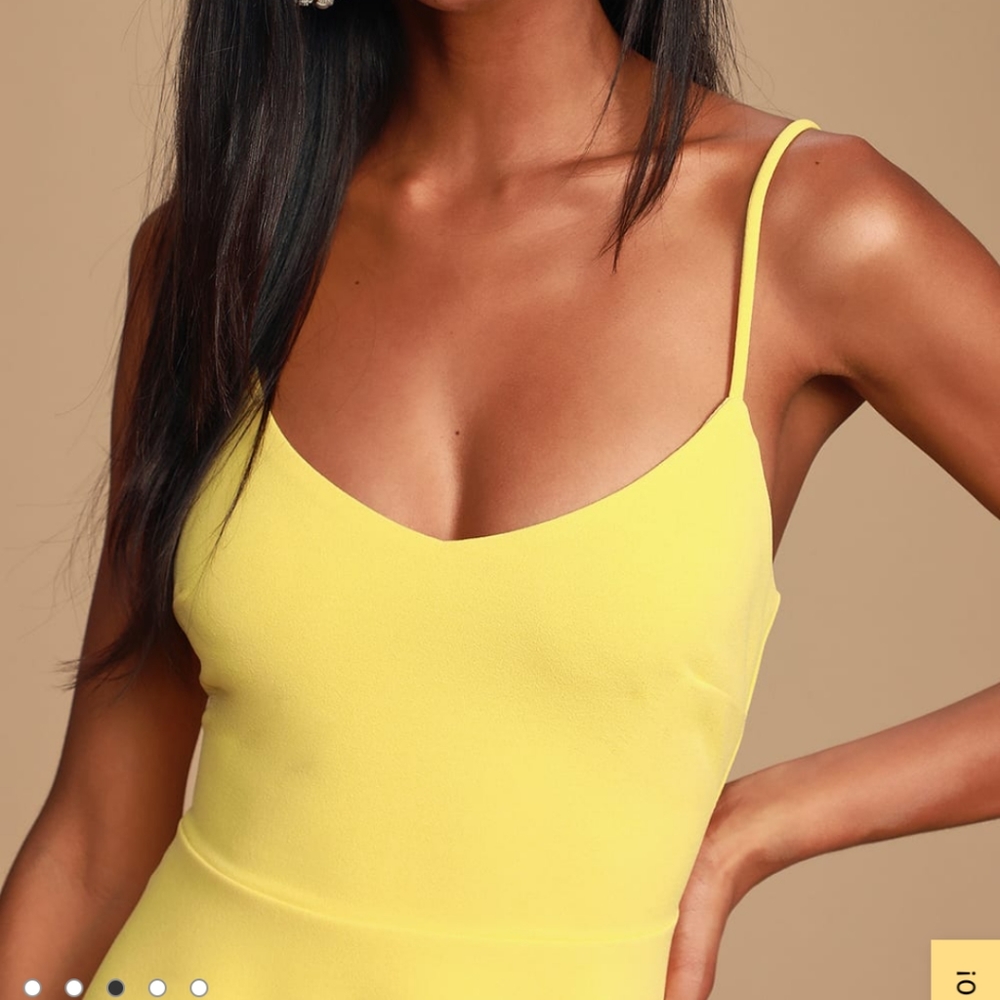 Lulus Yellow Skater Mini Dress Spaghetti Straps Do you Wanna Dance? Size S - Picture 3 of 16